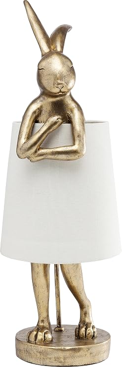 Table Lamp Animal Rabbit, Gold and White, Shade Linen, Bar Steel, Bedside Lamp, Elegant Lighting, Room Decor, Bedroom, Living Room, Bulb not Included, 68 x 23 x 26 cm (H/W/D)
