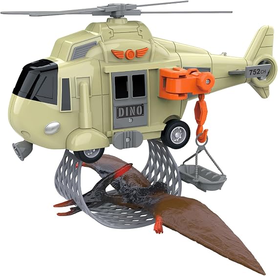 VIIGER Large Dinosaur Rescue Helicopter Toy Playset with Pterosaur, Dino Animal Transport Toy Airplane, Lights and Sound Friction Power Rotatable Propeller, Kids Adventure Toys for Boys Toddler Gifts