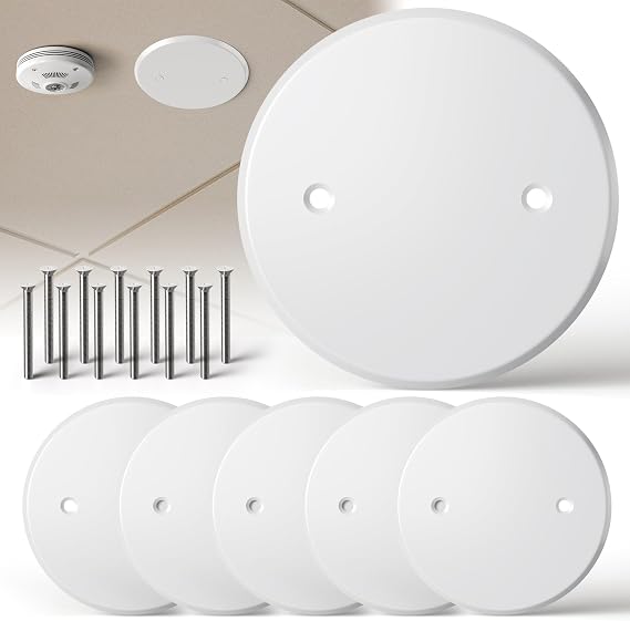 5 Inch Smoke Detector Cover Plate, 2.8 Inch Hole Spacing, 6 Pack