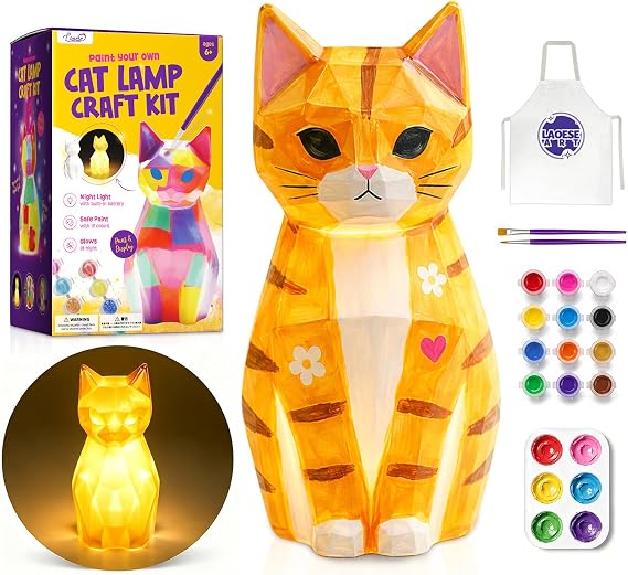 Paint Your Own Cat Lamp Kit, Crafts for Kids Ages 6-12, Gifts for Girls Boy