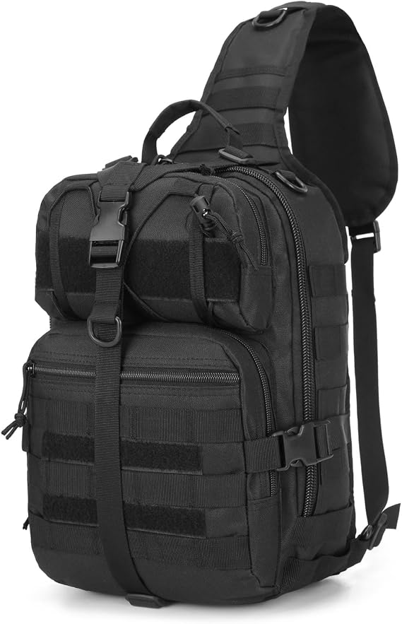 Tactical Sling Bag Backpack, Military Rover Shoulder Pack, EDC Molle Assault Range Bag for Men Ambidextrous(Black)