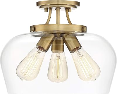 Savoy House 6-4035-3-322 Octave Bohemian Clear Glass Semi-Flush, 3-Light 180 Total Watts, 11 H x 13 W, Warm Brass