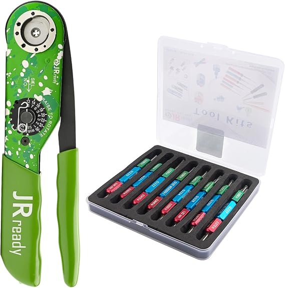 JRready Green Crimping Tool NEW-ASF1G 12-26 AWG with ST5128 Gauge Kit 8 PCS GO NO GO Gauge Set
