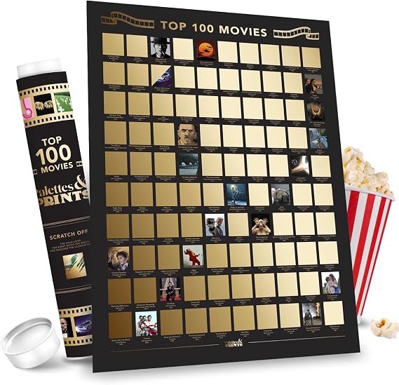Premium Top 100 Movies Scratch Off Poster - Classic Movie Posters for Theater Room - Scratch Movie Poster - Stunning Artwork by Hand - Cool Gifts for Film Lovers (16.5" x 23.4", Unframed A2)
