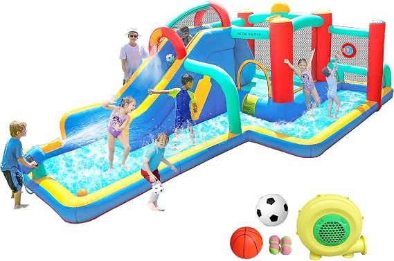 Doctor Dolphin Inflatable Water Slides for Kids, Water Bounce House, Blow Up Kids Water Slide for Backyard, Water Park Outdoor for Wet and Dry