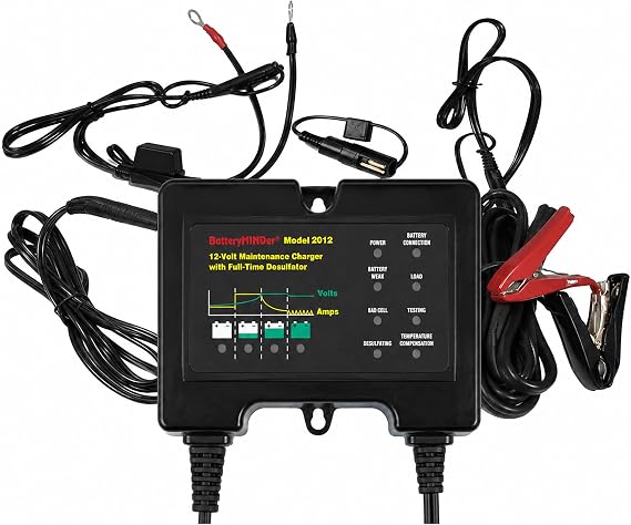 BatteryMINDer 2012 12V 2Amp Smart Battery Charger, Maintainer & Desulfator - Automatic Trickle Charger for Car, Motorcycle, Lawn Mower, RV - for Winter & Long-Term Storage
