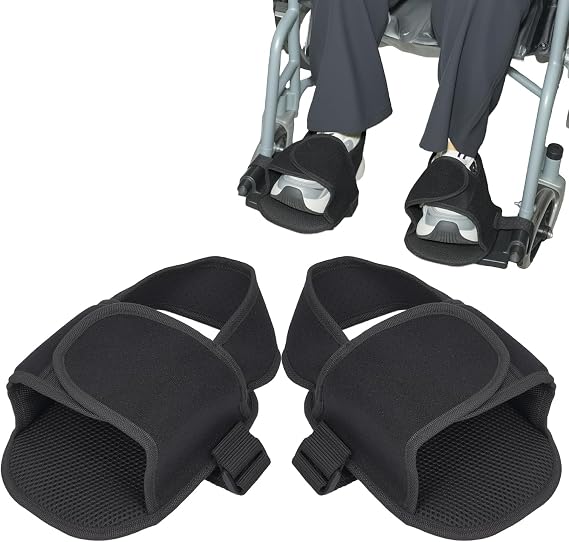 Wheelchair Footrest Pads, Adjustable Non-Slip Foot Supports for Elderly & Disabled, Secure Straps with Anti-Slip Pedal Grip, Breathable & Washable Covers, Universal Fit (2-Pack, Black)