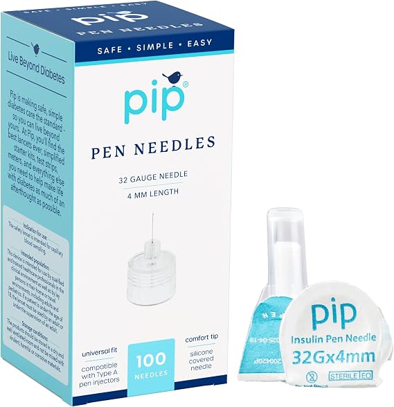 Pip Insulin Pen Needles 32G 4mm - 100 Count, Universal Fit for All Pens