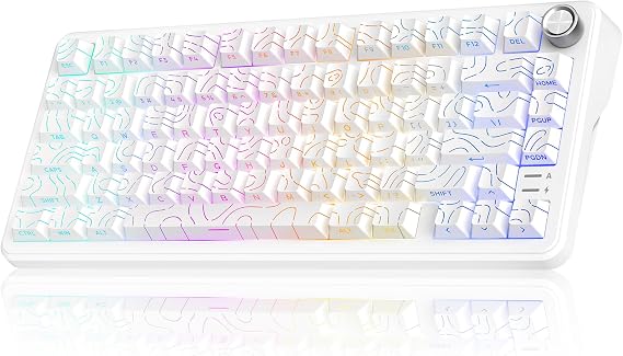 RedThunder K75 75% Wireless Mechanical Gaming Keyboard,Creamy Gasket-Mounted,Volume Knob,US Layout,Keycaps-Side Print,2.4G/BT/USB-C,RGB Underglow Lighting,Hot swappable Fast Apricot Switch for PC Mac