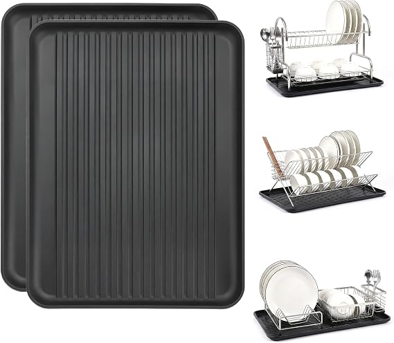 Dish Drying Rack Tray for Kitchen Counter, 2 Pack Dish Rack Drain Board Large Plastic Dish Drying Tray for Bowls Plates Utensils Coffee Cups Household Kitchen Sink Use (Tray Only)
