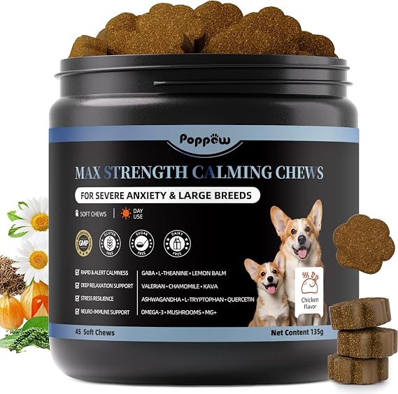 Calming Chews for Dogs - Advanced Calming Treats for Dogs Anxiety | Dog Calming Chews for Stress, Separation & Thunder Support, Non-Drowsy Alternative to Melatonin, Chicken Flavor, 45Ct