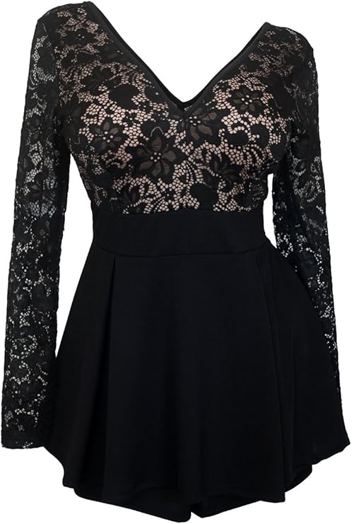 eVogues Plus Size Lace Overlay Romper Dress