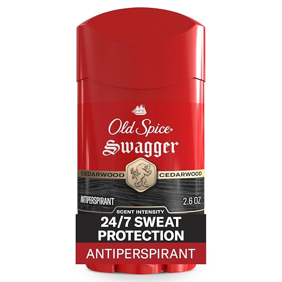 Old Spice Antiperspirant Deodorant for Men, 24/7 Sweat & Odor Protection, 24/7 Lasting Freshness, Invisible Solid, Swagger with Cedarwood Scent, 2.6 oz