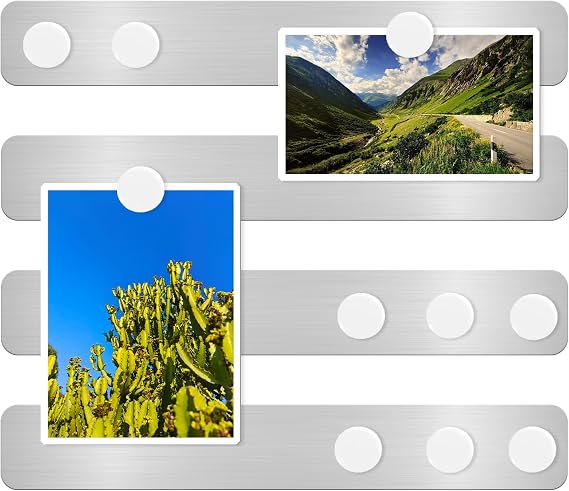 Magnetic Bulletin Board Magnet Board, Frameless Stainless Metal Board Strip, Magnetic Strips with Adhesive Backing Small Memo Display Board with 10 Pcs White Magnet, for Kitchen Office (4PCS)