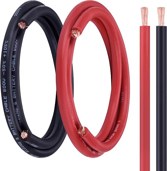 2 Gauge Battery Cable, 5FT Red + 5FT Black 2 AWG Welding Cable, Stranded Oxygen-Free Copper Wire for Automotive, Battery, Solar, Marine and Generator