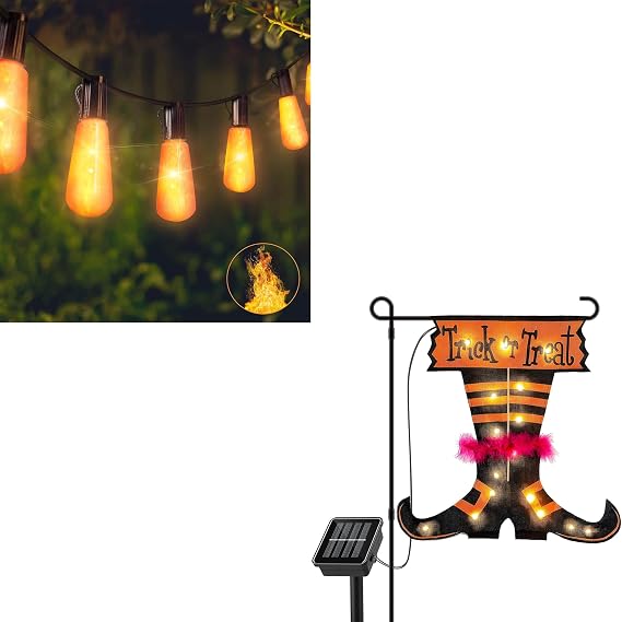 Flicking Flame Lights and Halloween Garden Flag
