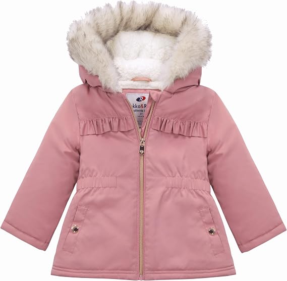 Rokka&Rolla Baby Toddler Girls' Sherpa Fleece Lined Parka Coat (6M-4T) | Sherpa Fleece And Faux Fur Lining Make A Soft Touch Water-Resistant Skin-Friendly Warm Coat For Kids In Winter Daily Wear