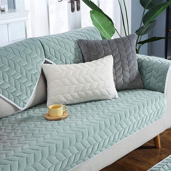 Plush Sofa Covers 1 2 3 4 Seater Corner L Shape Sofa Slipcovers Non-Slip Thick Quilted Sofa Cushion Covers Sofa Protector Cover for Leather Wooden Fabric Couch(Seater Cover:50x135cm,Green)