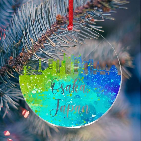 Acrylic Ornament Blanks Colorful City Silhouette Japan Osaka Personalized Acrylic Glass Ornament with Hole Family Ornament for Painting DIY Christmas Ornament Family Kids Crafts