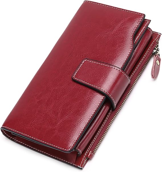 SENDEFN Women Leather Wallets RFID Blocking Clutch Card Holder Ladies Purse with Zipper Pocket