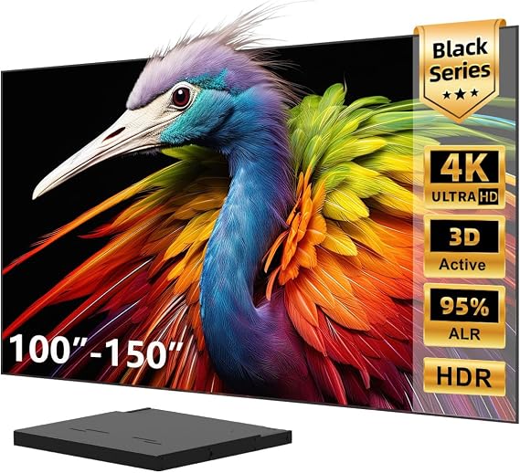 [Bundle] NothingProjector Black Series ALR Screen 110" + Motorized UST Projector Slider, 4K UHD Fixed Frame 16:9, Auto Retractable Tray Syncs Power, Extend to 150", Perfect Home Theater Setup