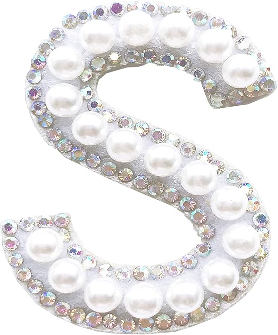 Rhinestones & Pearls Iron On Patches, English Alphabet A-Z, S