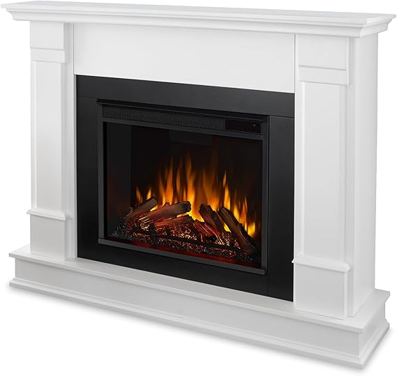 Real Flame Silverton 48 Electric Fireplace with Mantel for Living Room or Bedroom, Replaceable Fireplace Insert Heater, Realistic Log and Flame Effect, Remote Control, Timer, White
