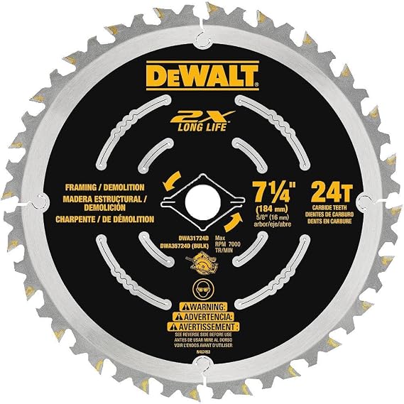 DEWALT Circular Saw Blade, 7 1/4 Inch, 24 Tooth, Wood Cutting (DWA31724D)