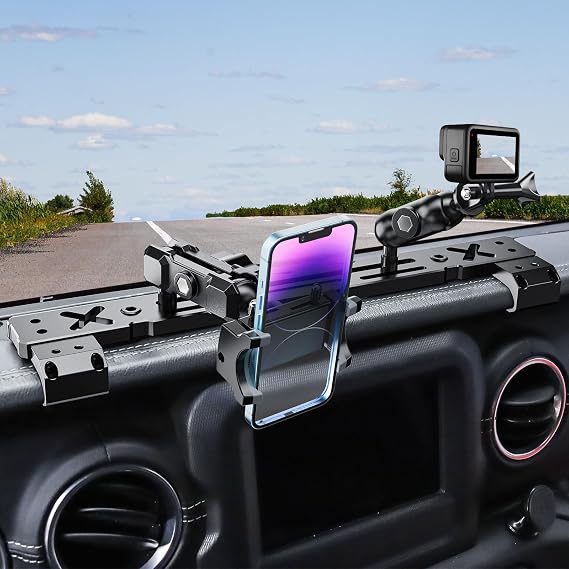Metal Phone Mount for Jeep Wrangler JL JLU 2018-2023 and Gladiator JT 2020 2021 2022 2023 Phone Holder Dash Multi Device Mount System Dashboard Accessories (Not for 4xe)