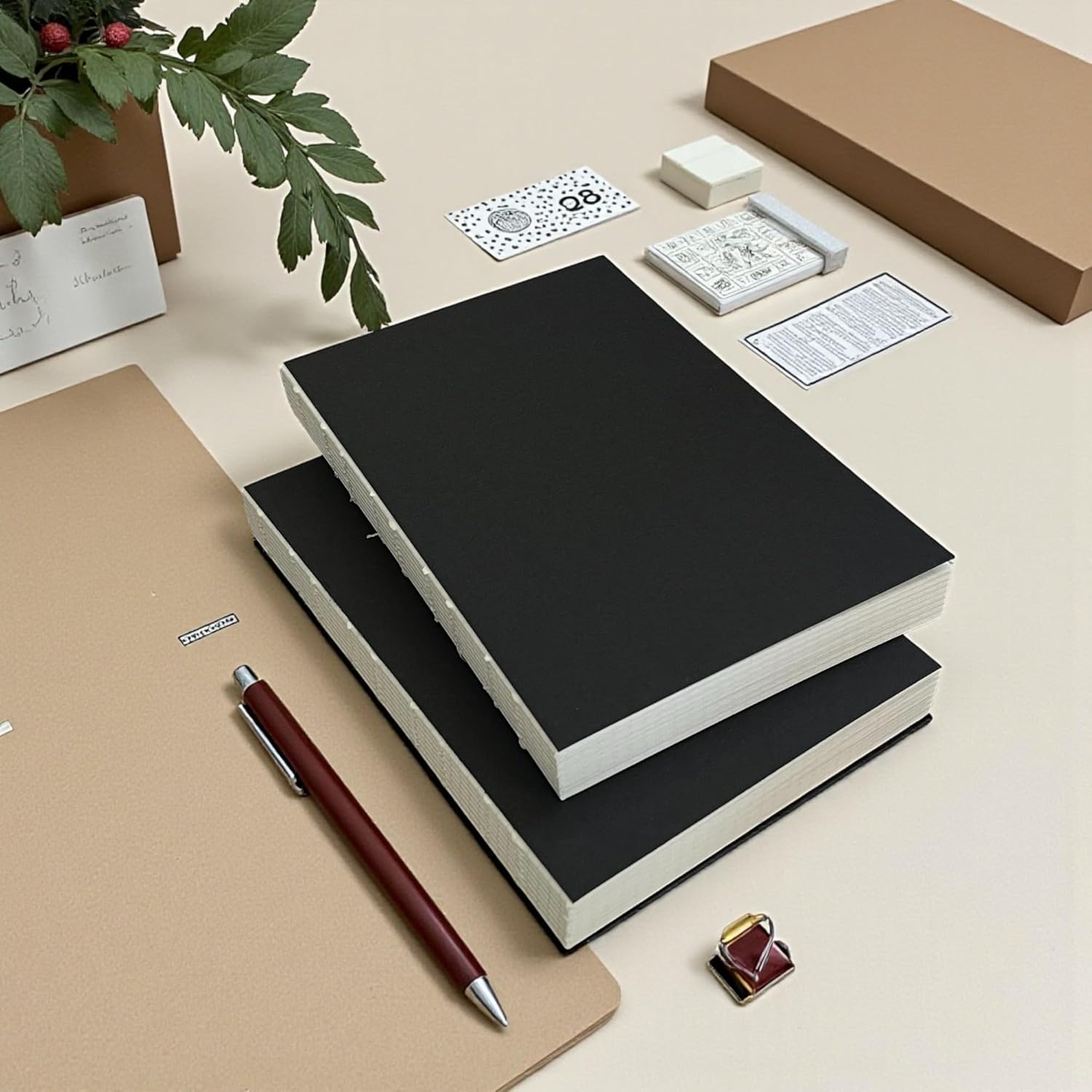 Difference Introduction A5 Unlined Notebook with Special Design Black Kraft Cover - 180 Degree Openable, Back Stitched, 100% Handcrafted, Ideal for Office, Planner Unlined