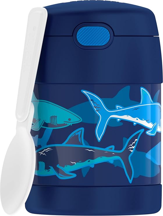 THERMOS FUNTAINER Kids Food Jar with Spoon, 10oz, Sharks