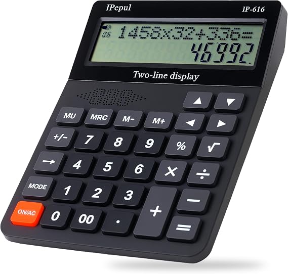 Desk Calculator, IPepul Basic Desktop Calculators Big Buttons and 2 Line Display, 4 Function Simple Calculator, Large Talking Calculators Office Supplies for Office Business School Students