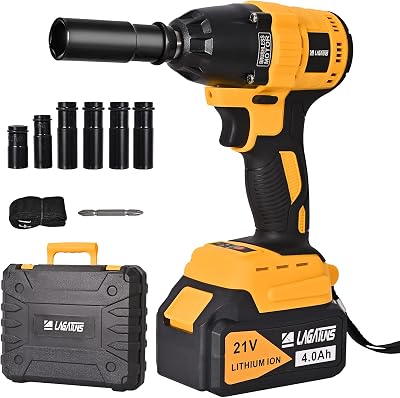 Cordless Impact Wrench,12 connector 210 Ft-lb Torque 2800 RPM,with a 21V 4.0Ah Li-Ion Battery, Fast Charger,6 Sockets, Suitable for family use