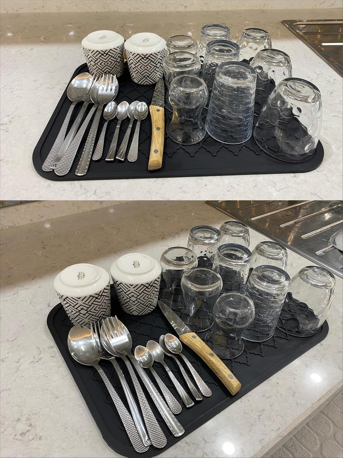 Silikon Bulaşık Kurutma Matı Büyük Boy Tezgah Üstü Kurulama Matı Bulaşık Yıkama Matı Bulaşık Durulama Matı Çok Amaçlı Mat Kahve Makinesi Matı Kaymaz Kurulama Matı Yıkanabilir (Siyah, 40 cm X 30 cm)
