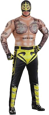 Mens WWE Rey Mysterio Costume | Adult Wrestler Jumpsuit, Mask and Gloves Outfit for Halloween, Theme Parties