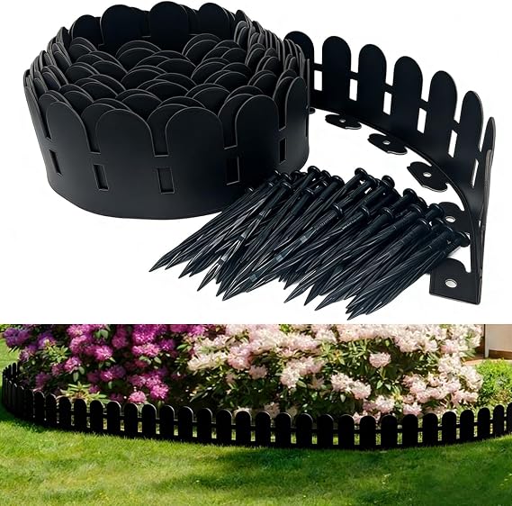 Landscape Edging Border 5.5IN x 49FT with 75pcs Anchoring Spikes,Garden Borders Edging Arched Design for Tree,Flowerbed,Yard,Path Way,Decorative Landscaping Fence Liner Lawn Edge Barrier -Black