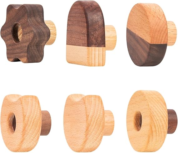 6 Pack Natural Wood Cabinet Knobs, 1.96" Diameter Round Shape Wooden Drawer Pulls for Cabinets Doors, Dresser and Drawers Knob, Kitchen Cabinet Door Handle