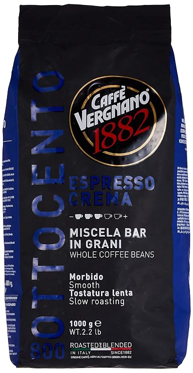 Caffe Vergnano Espresso Roast "Crema 800 Blend" Whole Bean Coffee | 2.2 Lb Bag (1 kilo) | Imported from Italy