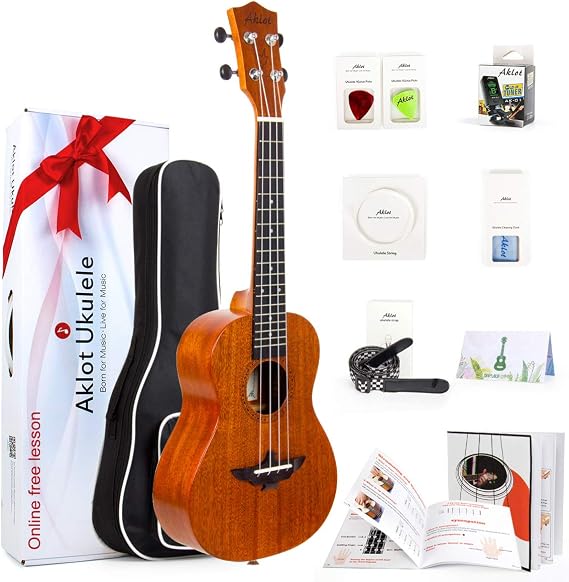 Ukulele, AKLOT Concert Ukelele Solid Mahogany 23 inch for Professional Beginners Adults Kit with Free Online Lesson and Uke Accessories