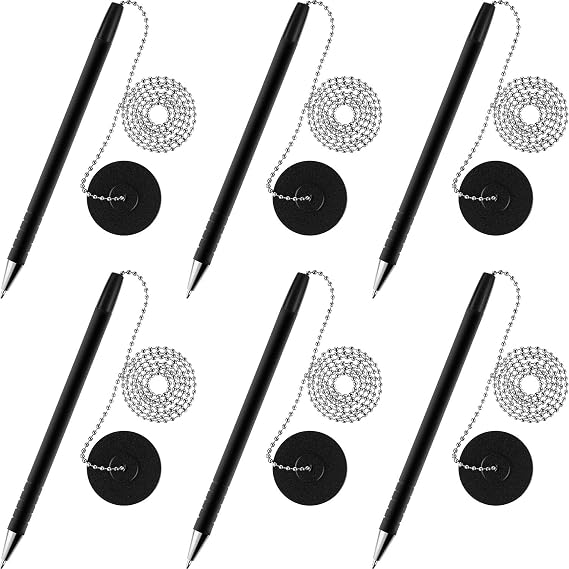 Outus 6 Pieces Secure Pen with Chain and Adhesive Pen Holder, Black Ink
