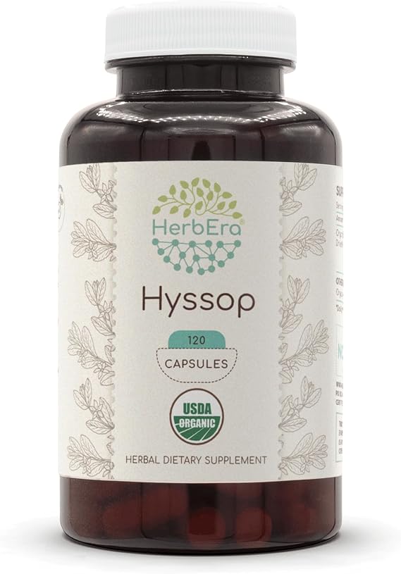 Hyssop USDA Organic 120 Capsules | Natural Herbal Supplement | Certified Organic Vegetarian Capsules and Organic Hyssop (Hyssopus officinalis) Dried Herb (120 Capsules)