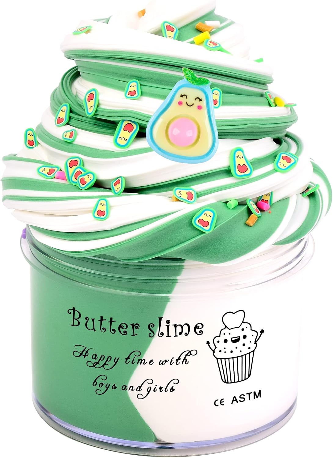 KelvSbem Butter Slime Kit, Fluffy Slime with Avocado Charm, Super Soft and Non-Sticky Slime Pack for Birthday Festival and Party Bag Filler 7 0z
