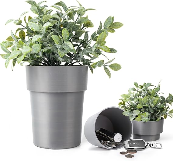 Novelty Plant Storage Safe, Hidden Compartment Containers, Hidden Safe Compartment Lock Box, Inside Flower Pot’s False Bottom for Hiding The Valuables (Grey)