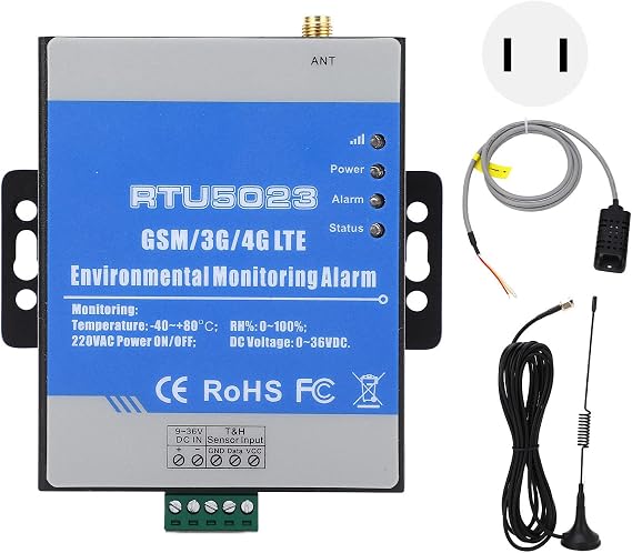 RTU5023 Wireless Temperature Humidity GSM Alarm Monitor with SMS Alerts for Power Outage and Environmental Monitoring AC 100240V, for Home Office Hotle