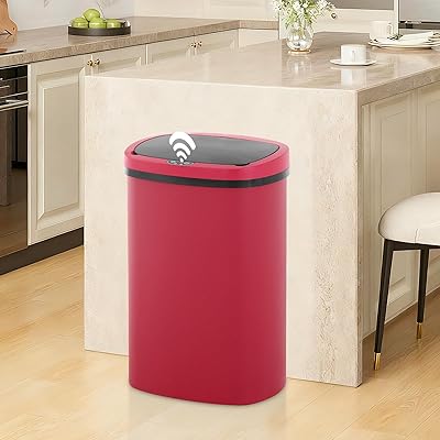 13 Gallon Trash Can | 50L Sensor Automatic Kitchen Trash Can with Lid | Touchless Garbage Bin Odor-Control for Kitchen, Office, Bedroom, Living Room 1 Pack, Red