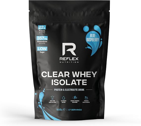 Reflex Clear Whey Isolate Protein Powder, Blue Raspberry, 510g
