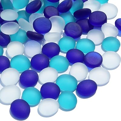 Sea Glass Gems - 0.9 Lb Blue Mix Frosted Flat Glass Marbles, Flat Gems Decorative Stones for Vase Fillers, Aquarium Rocks, Floral Supplies, Table Scatter, Craft Mosaics, and DIY Ornaments