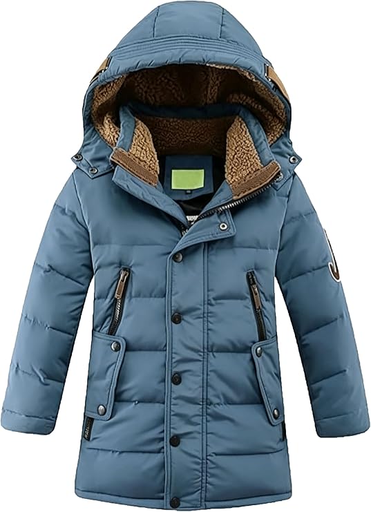 Mallimoda Boys' Hooded Down Coats Winter Warm Jacket Solid Puffer Coat