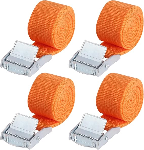 4 adet turuncu polyester gergi kayışı, kısa, germe kayışı, 1 m x 2,5 cm, çinko alaşım klipsli, ayarlanabilir bağlama kayışı, bisiklet, trolley, araba kemeri için (4 adet, 1 m)