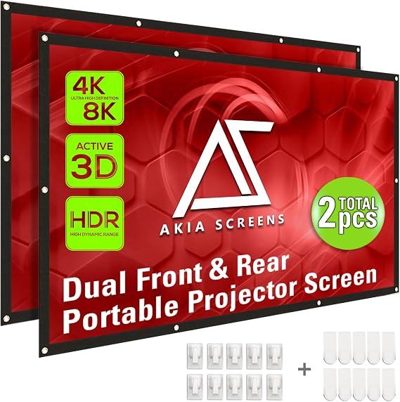 Akia Screens 120" Dual Projection Projector Screen, 16:9 Front & Rear, Portable Foldable Anti-Crease, 8K / 4K Ultra HD Ready Indoor Outdoor Home Theater Screen, AK-DIYOUTDOOR120H1.